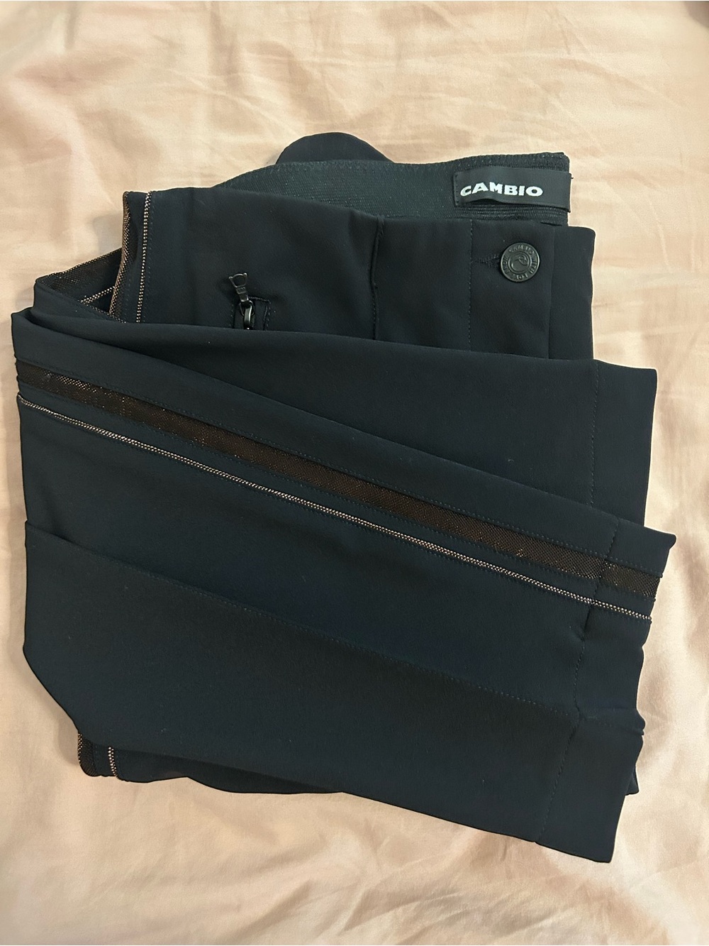 Cambio Women’s Black straight-leg paints with copper side detailing